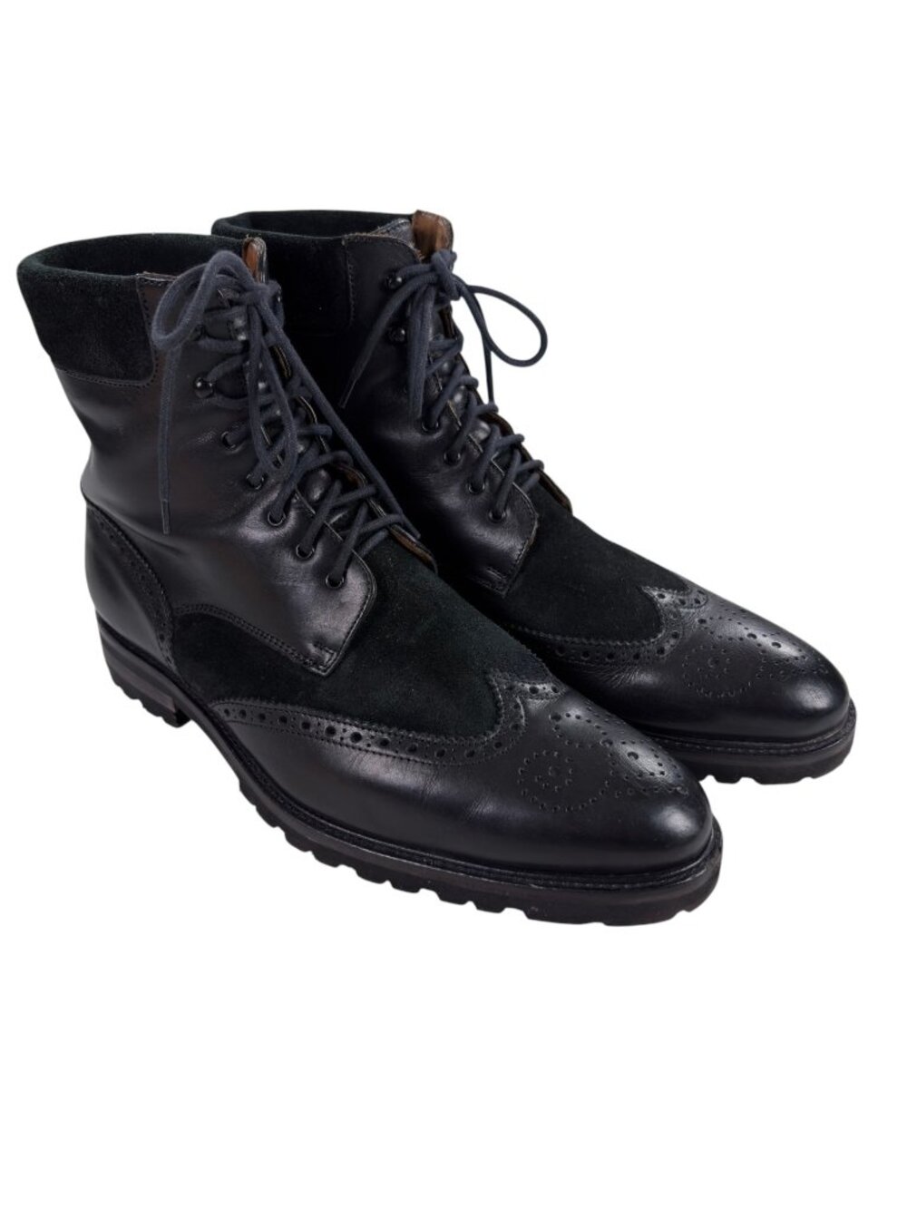 Saks Fifth Avenue Bradford Wingtip Boots Mens 12 M Black Leather Made In ITALY